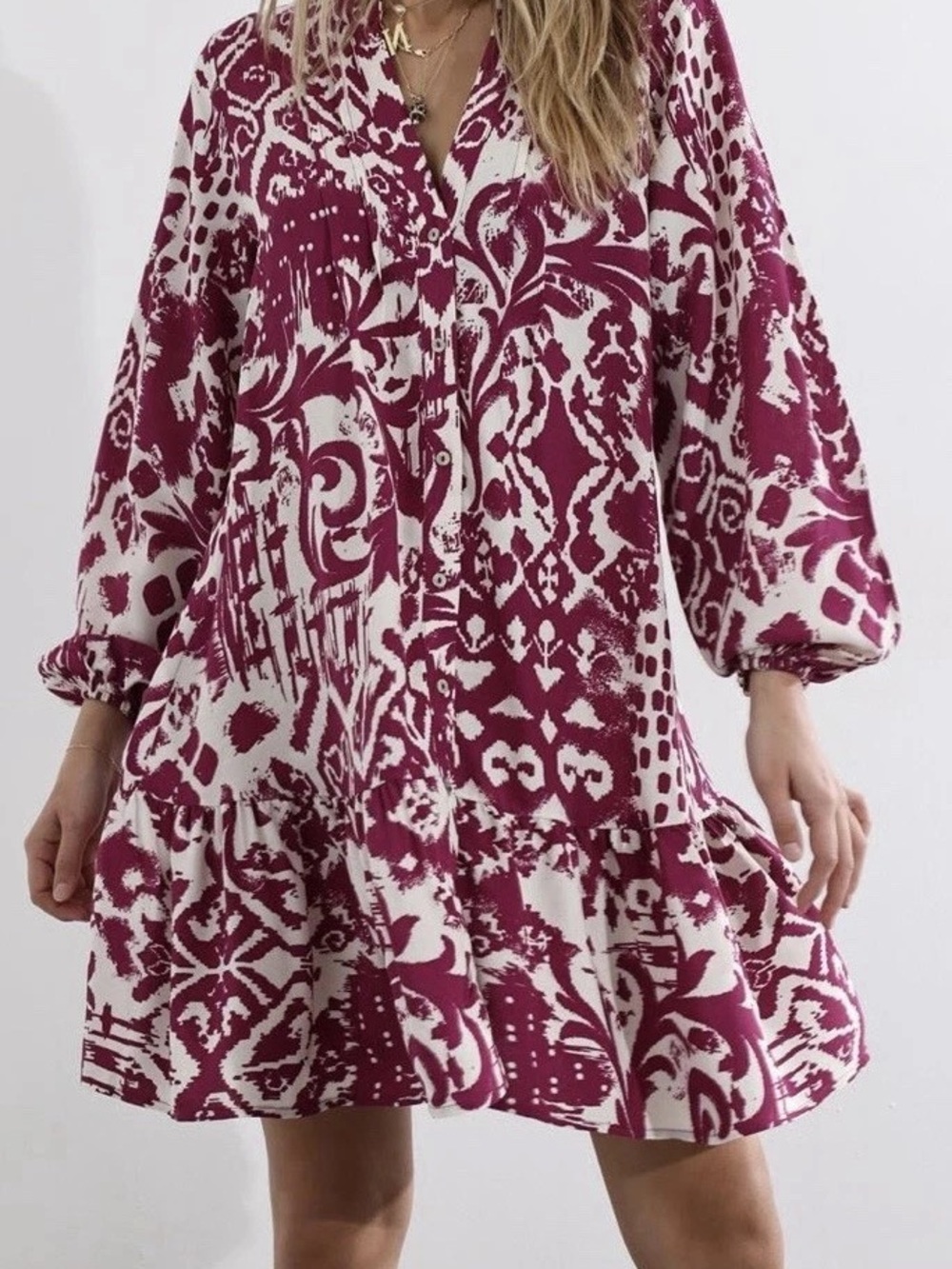 NEW ZARA Plum Printed Long Sleeve Dress